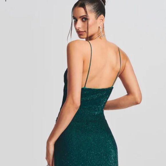 NWT Retrofete Katya Side Slit Evening Gown Large Revolve Green Sequins - Picture 8 of 15